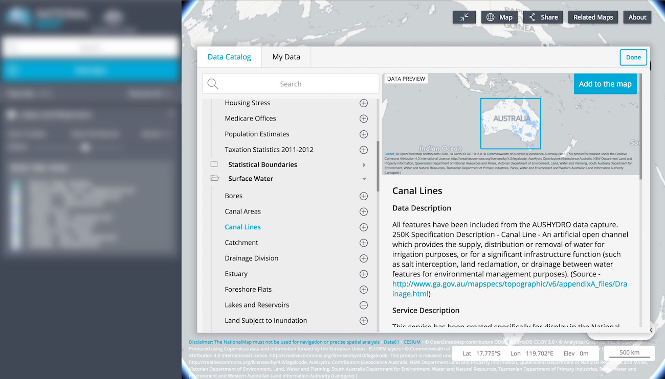 Example screenshot of the Data Catalogue
